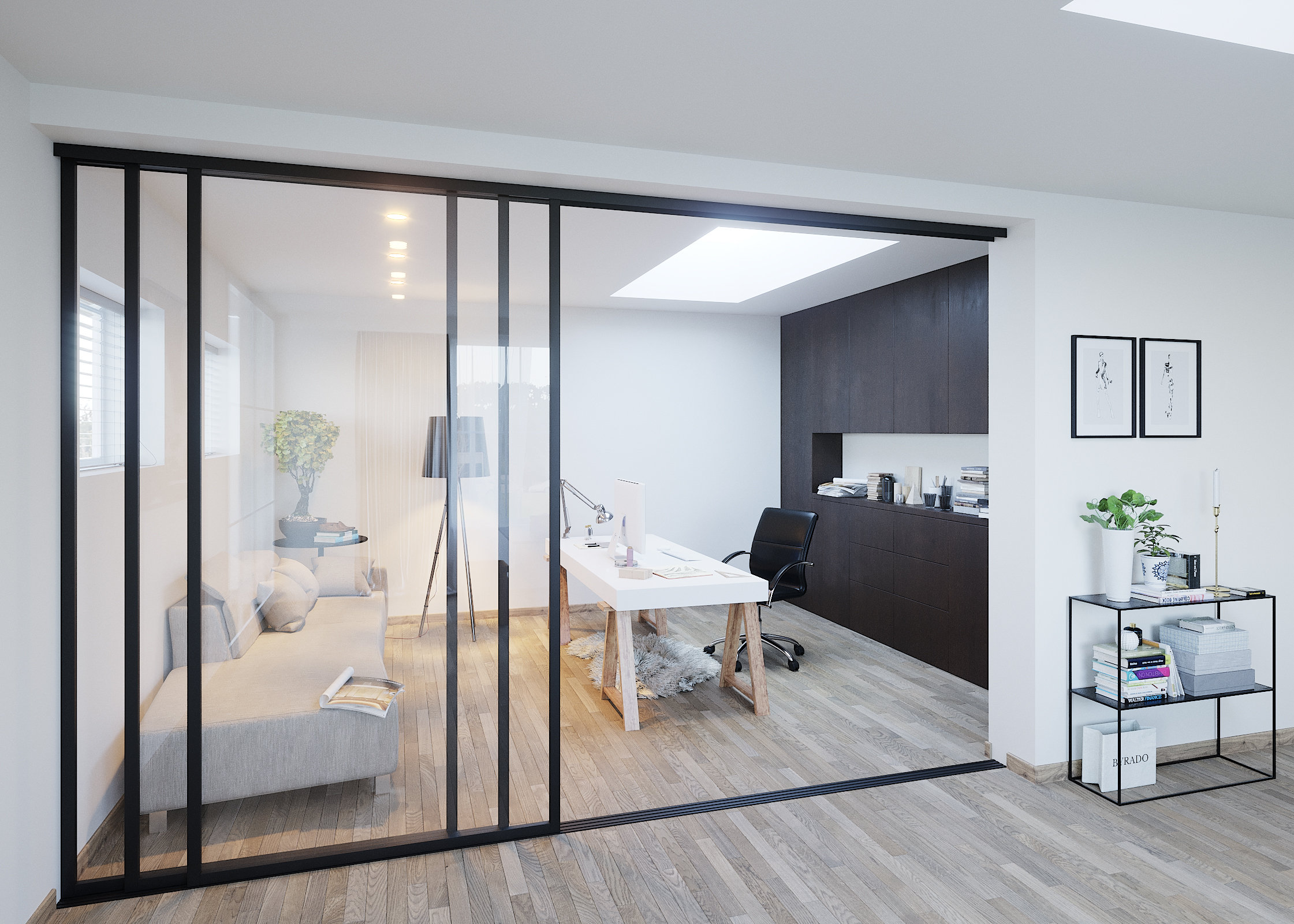 Doors22 3 Panel Clear Glass Sliding Room Divider - Aluminum